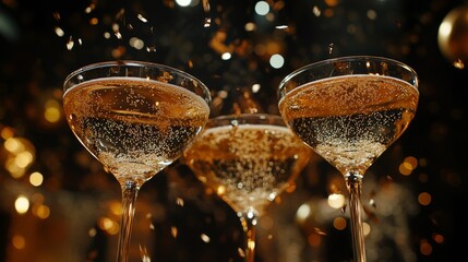 glasses of champagne on christmas background