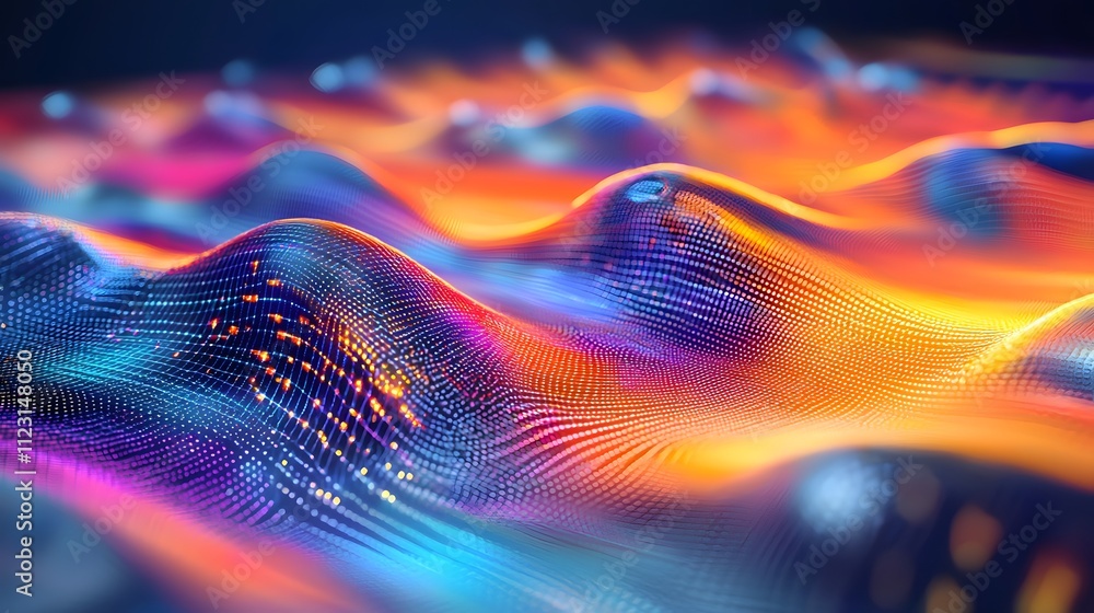 Poster A futuristic hologram showing layered segments with rotating data points.