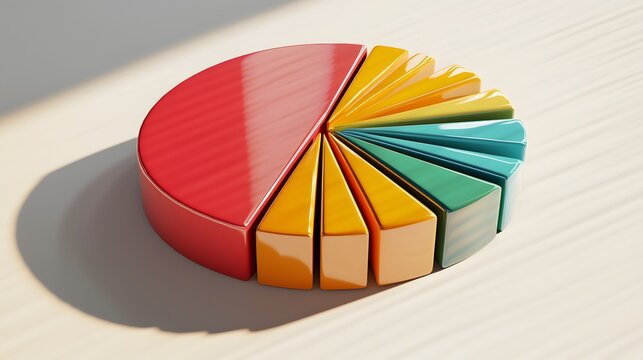 An artistic infographic of a segmented pie chart with shadow effects for depth.