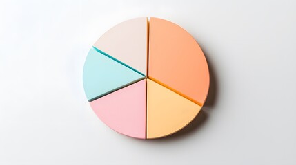 Fototapeta premium A segmented pie chart in soft pastel colors on a clean white background, symbolizing market segmentation.