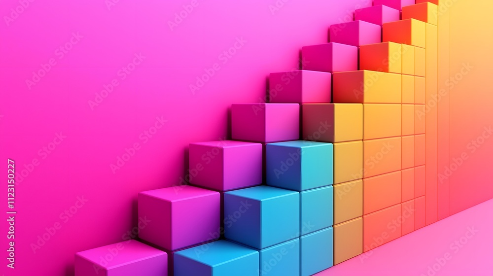 Poster A side view of a segmented bar chart with smooth, pastel gradients.