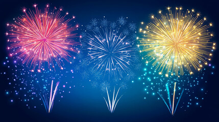 Fototapeta premium Colorful fireworks lighting up the night sky during New Year celebrations.