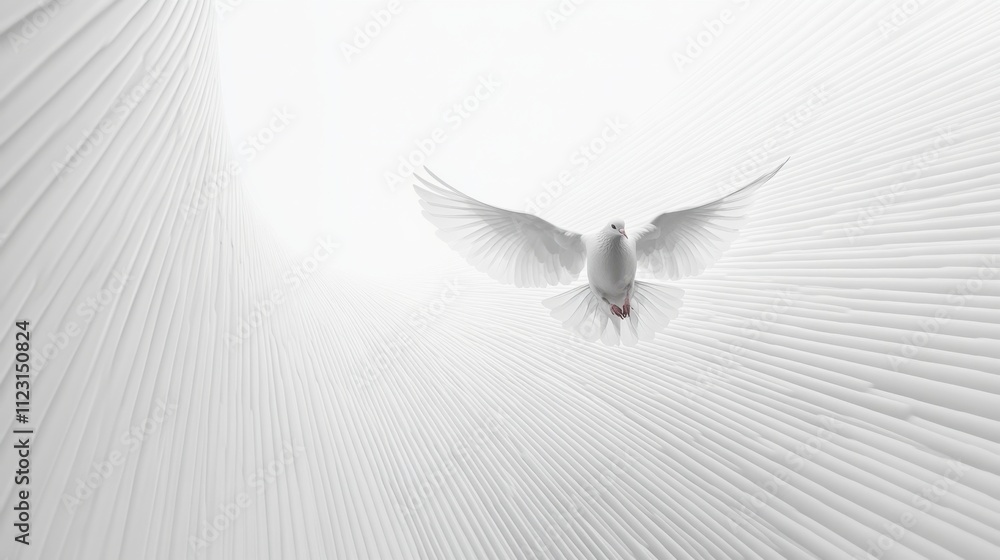 Poster white bird in flight against soft light background with texture