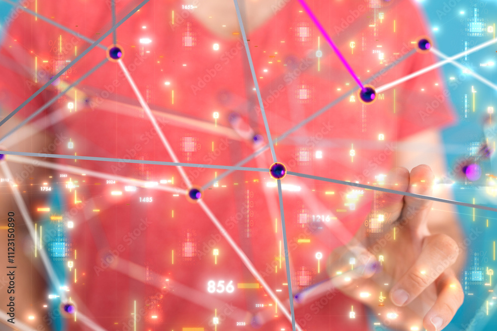 Poster Neural network 3D illustration. Big data and cybersecurity - 3d