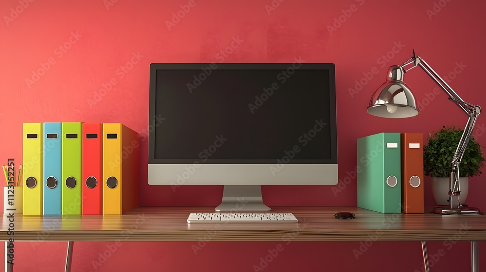 Aufkleber A color-coded file organization system displayed symmetrically on a minimalist desk.