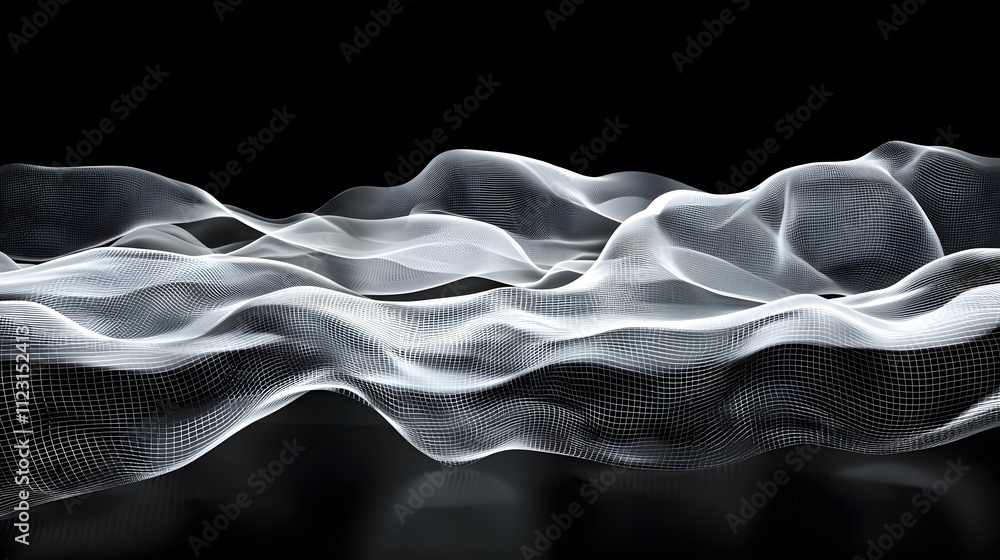 Poster A conceptual photo of a digital mesh pattern with translucent layers creating a seamless flow.