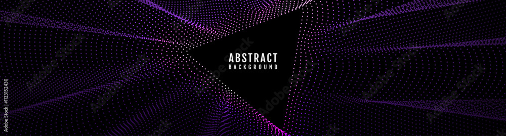 Poster purple triangle techno background. big data visualization on dark space with dotted lines effect dec
