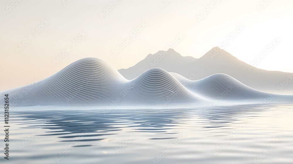 Aufkleber a clean illustration of seamless digital data flowing as thin glowing lines across a soft white canv