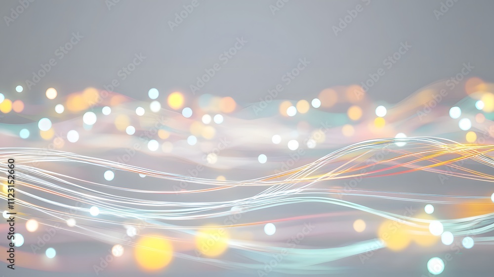 Aufkleber a clean illustration of seamless digital data flowing as thin glowing lines across a soft white canv
