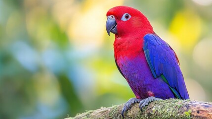 Fototapeta premium A Red-Sided Eclectus Parrot sitting on a tree, showing its vibrant red and purple feathers