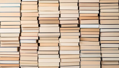 Book stack background. Tower row of books. Education concept