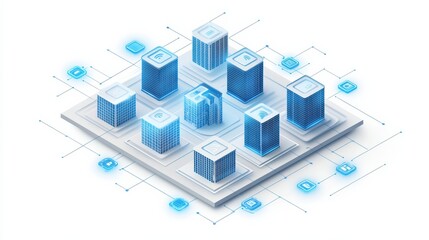 Smart building technology integration urban city digital illustration modern environment aerial view