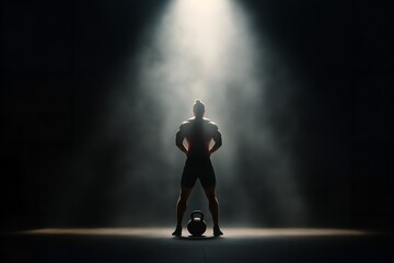 Fototapeta premium Muscular Athlete Silhouette With Kettlebell For Strength And Fitness Achievement Concept