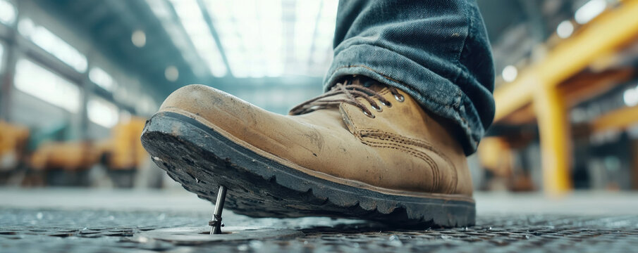 Stepping on nail can cause injury and pain, highlighting safety risks in work environments