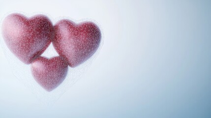 Fototapeta premium Three Abstract Hearts in Soft Pink Hues on a Minimalist Background for Romantic and Love-Themed Designs