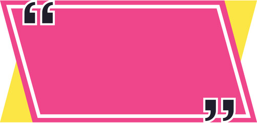 Vibrant pink quote box with a yellow triangle accent and quotation marks, creating a dynamic and attention grabbing space for text and messages