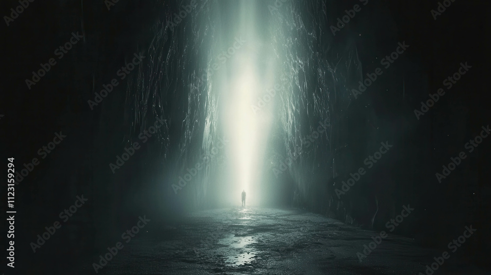 Poster Light Emanating from Center of Cave Creating a Mystical Glowing Atmosphere