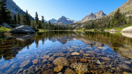 Fototapeta premium A beautiful mountain lake with a clear blue sky above