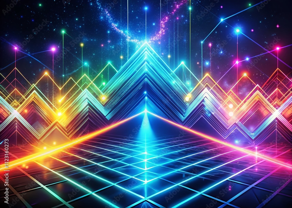 Aufkleber vintage style abstract geometric neon background for streaming service concept, showcasing digital d