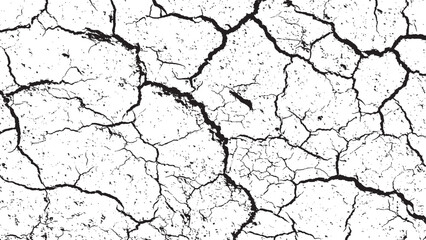 Black crack texture. Cracked on a white background. Wall background crack vector, grunge, ground distress texture.