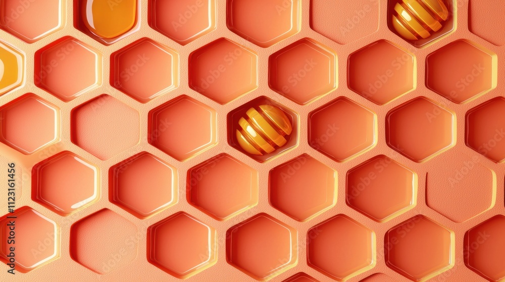 Poster intricate honeycomb pattern in golden honey tones with smooth textures and warm hues