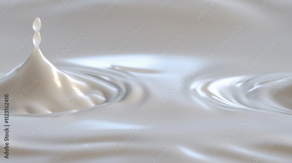 Poster close-up of milk rippling effect creating soft waves and droplets on a smooth surface in a minimalis
