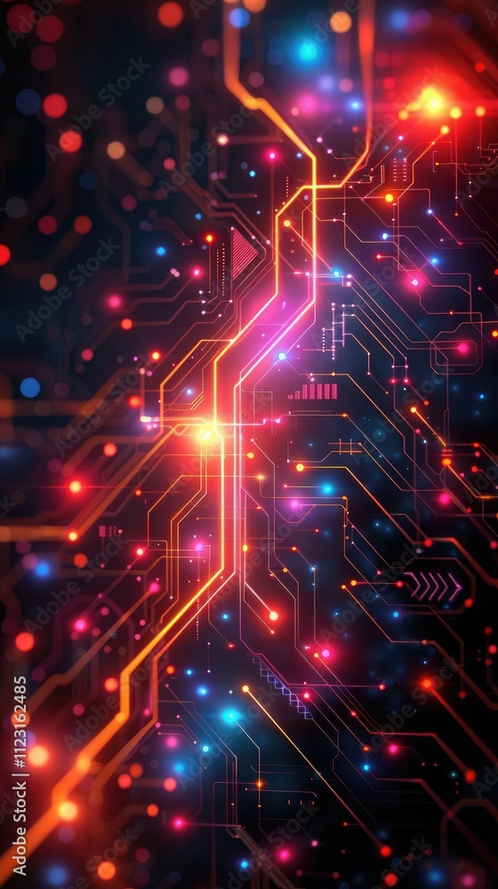 Poster abstract glowing circuit board pattern.