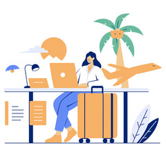Fototapeta premium Employee annual leave flat cartoon concept.