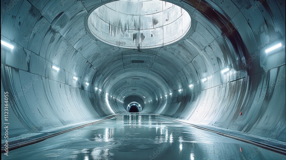 Poster secret huge experiment underground lab architecture exterior.
