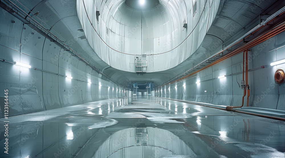 Poster secret huge experiment underground lab architecture exterior.