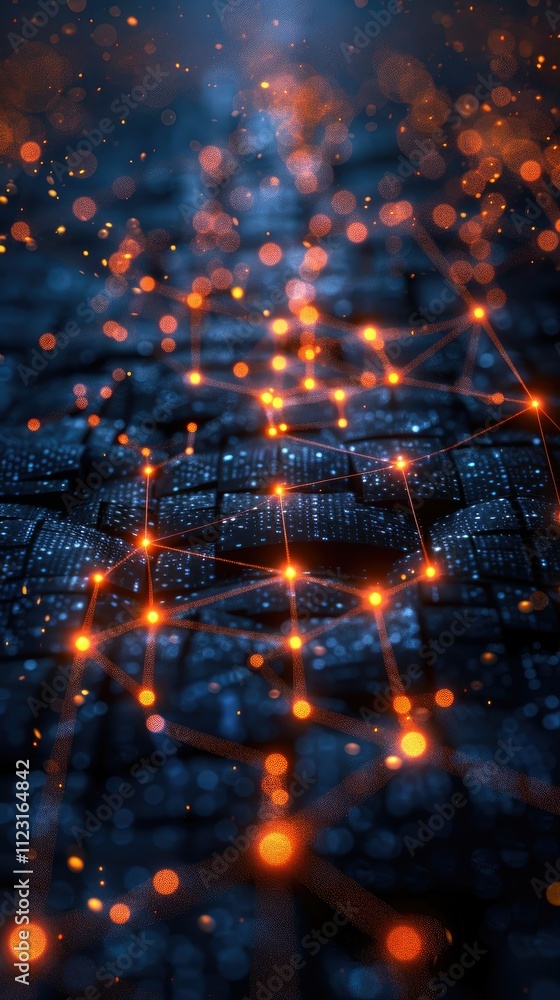 Poster abstract network connection glowing nodes.