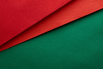 divided red green paper texture christmas concept background with blank space. 3d render