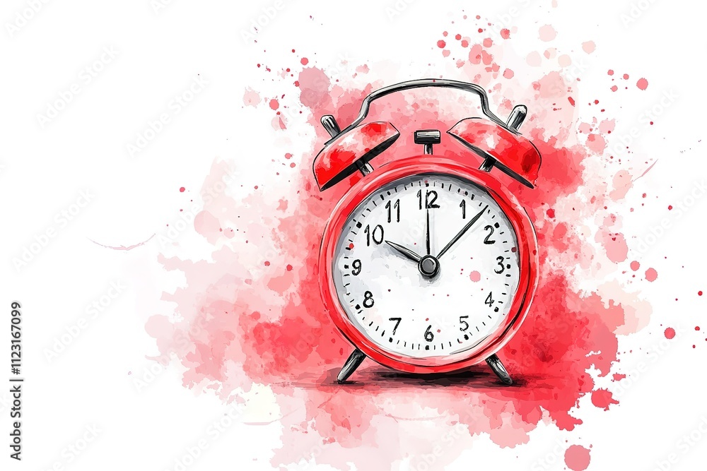 Poster a red alarm clock with the time of 10:30 on it