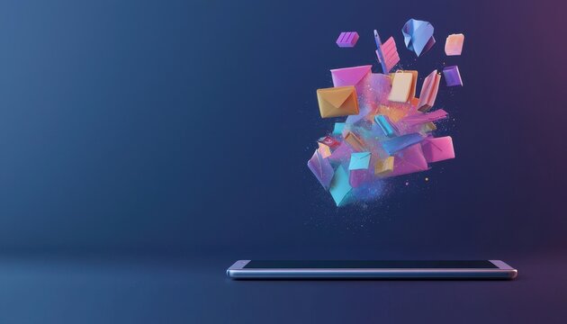 Digital Tablet with Floating Colorful Icons Representing Communication and Cyber Monday Shopping Concepts