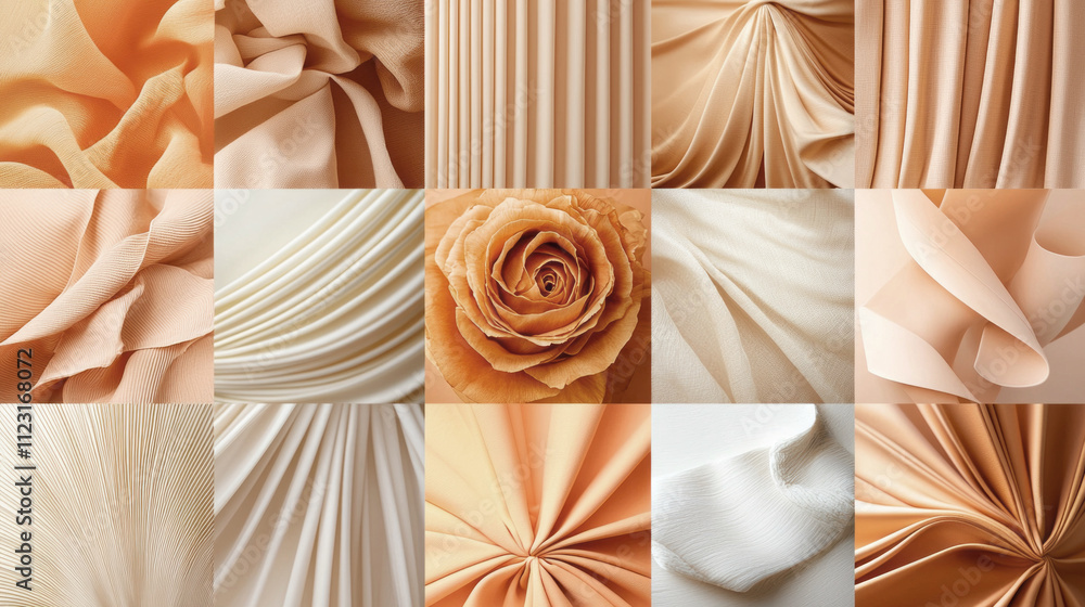 Poster intricate folds of mocha fabric showcase a spectrum of textures, complemented by a beautiful rose, r