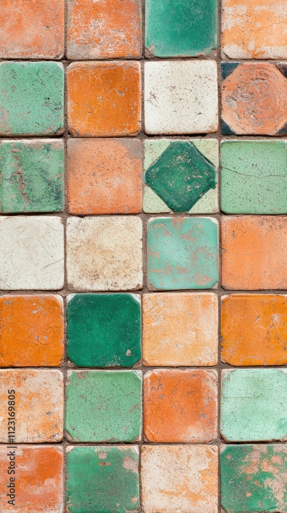 Poster a colorful tile pattern with a green square in the middle