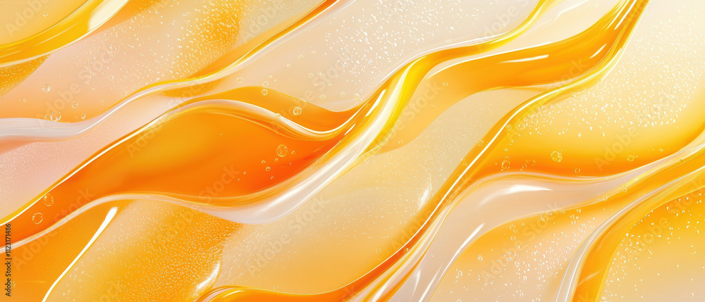 Poster vibrant orange juice flowing in smooth waves, creating refreshing and lively texture