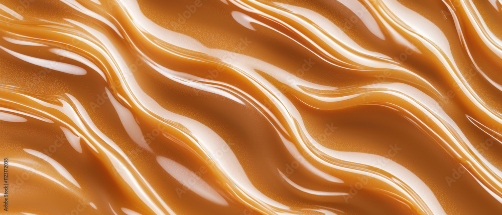 Poster smooth caramel texture with flowing waves, creating rich and glossy appearance. perfect for culinary