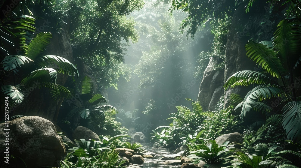 Poster a jungle environment with space with center.