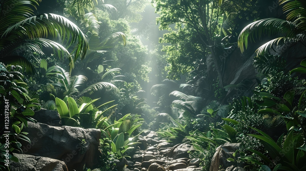 Poster a jungle environment with space with center.