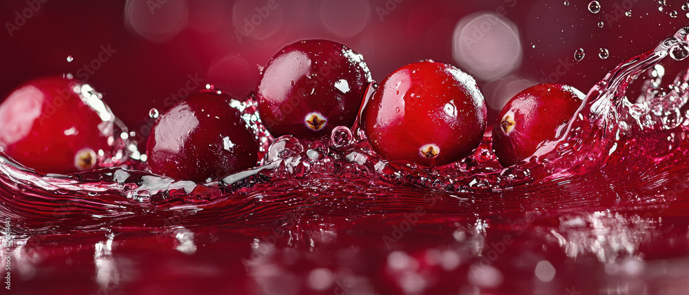 Aufkleber shiny cranberries splashing in water, creating vibrant and refreshing scene