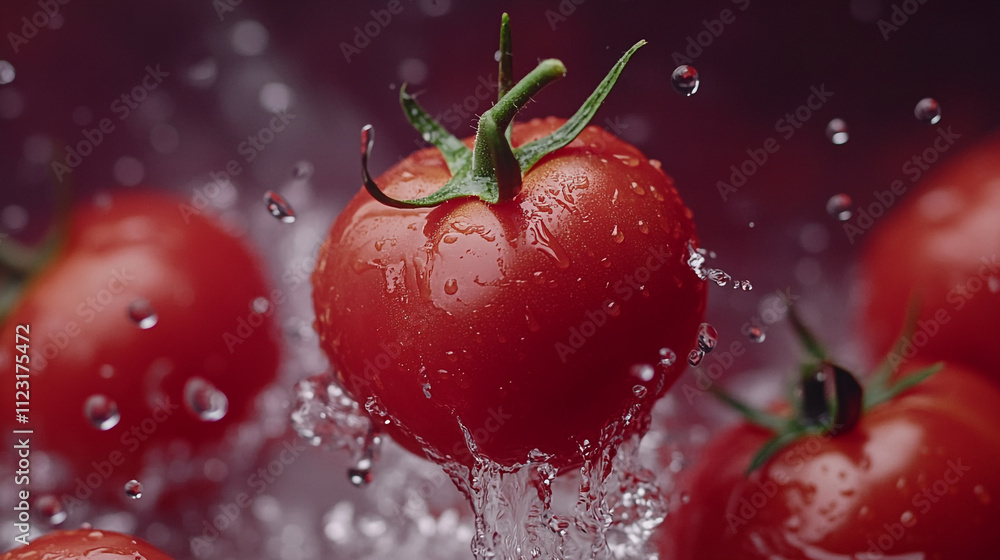 Poster fresh tomatoes splashing in water create a vibrant and refreshing display