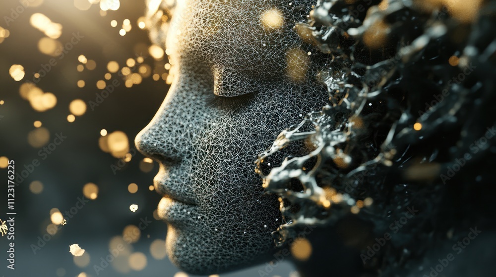 Poster creative mesh design incorporating elegant particles for branding projects.