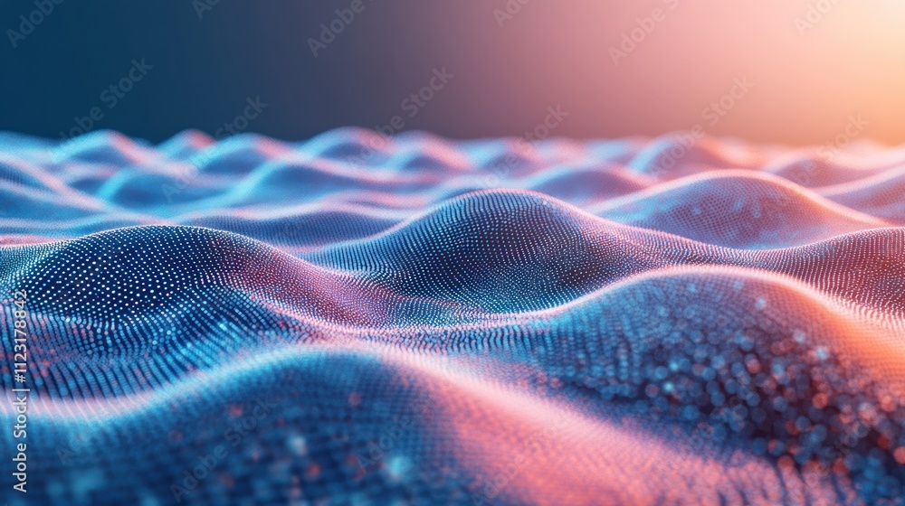 Poster digital particles forming an interconnected mesh network, perfect for tech designs.