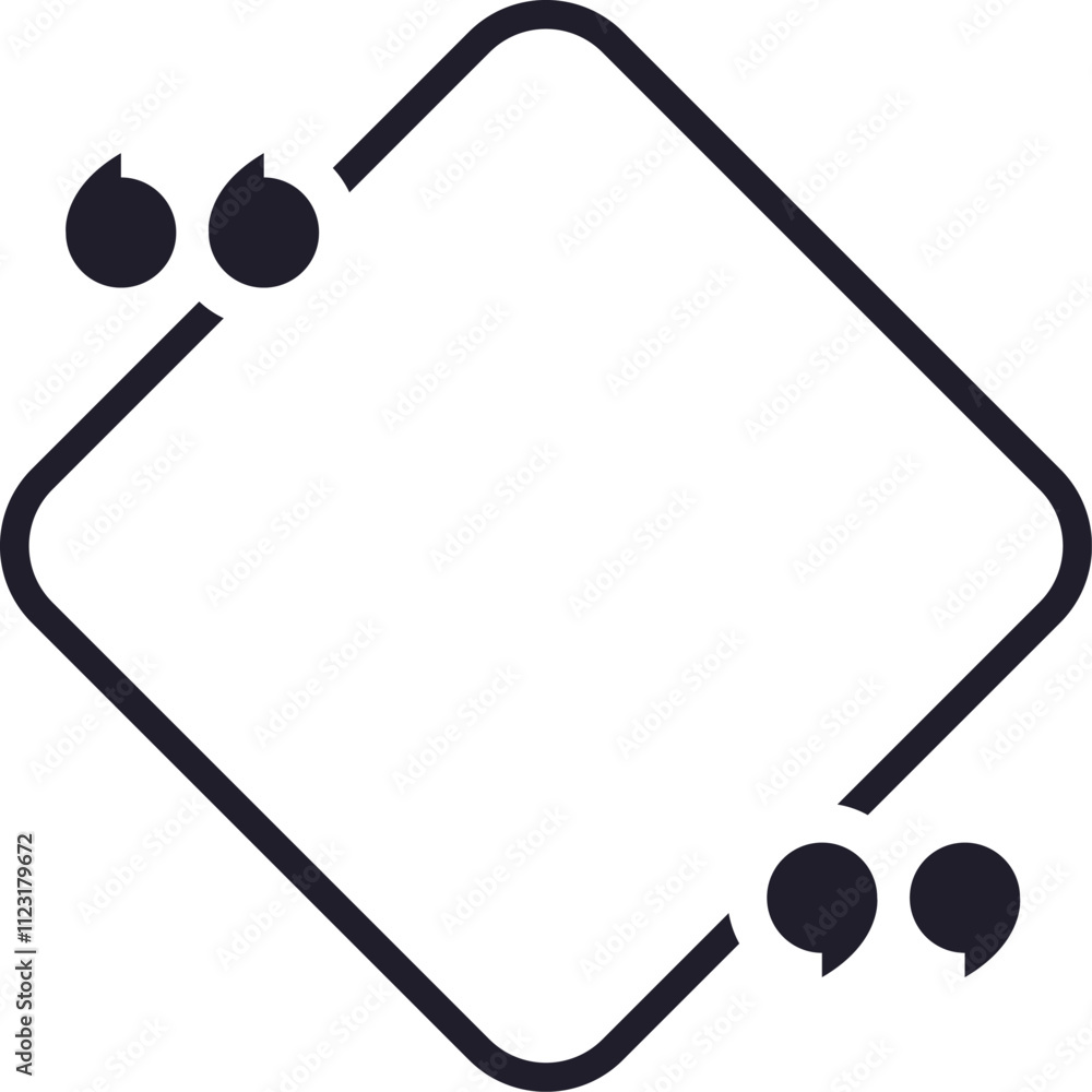 Poster minimalist rotated square quote frame with quotation marks is waiting to be filled with text, provid