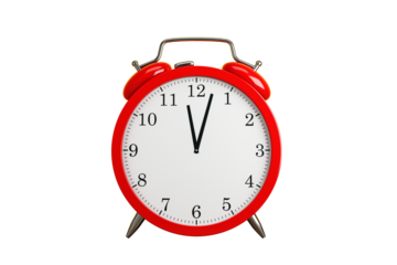 Red alarm clock isolated, realistic style, white background, clean design, metal accents, concept of time, punctuality, and decor. 3D Rendering.