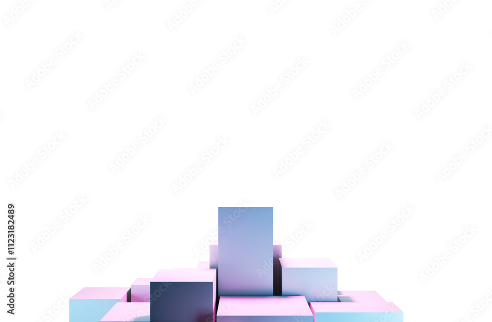 Aufkleber abstract 3d blocks in pink and blue gradients stacked on white background, isolated design concept, 
