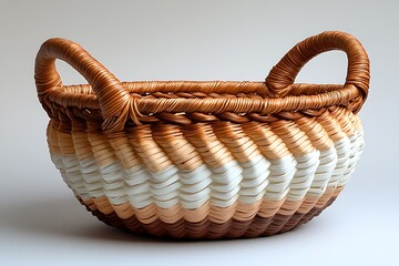 Handwoven, ombre-colored basket with elegant handles.