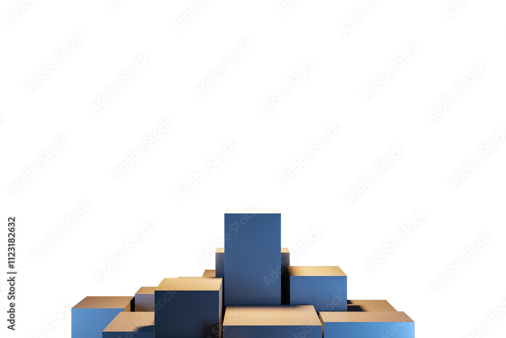 Aufkleber blue and gold metallic cubes arranged in a pyramid-like structure, isolated on a white background, m