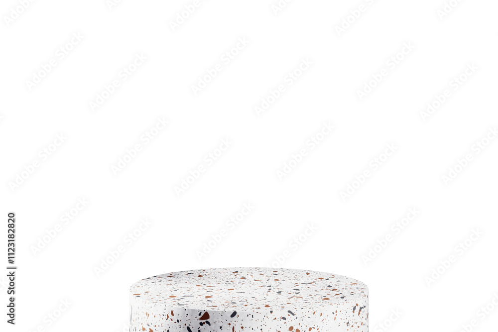 Poster Rounded terrazzo podium with speckled surface, isolated on a clean white background. Ideal for product presentation or display concepts. 3D Rendering.